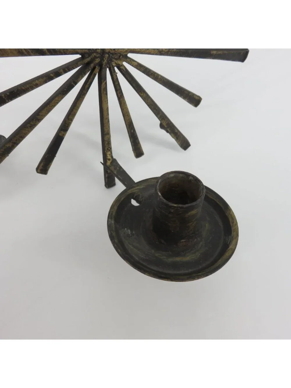 Brutalist Set of 2 Black Gold Metal Starburst Hanging Wall Candle Sconces VTG